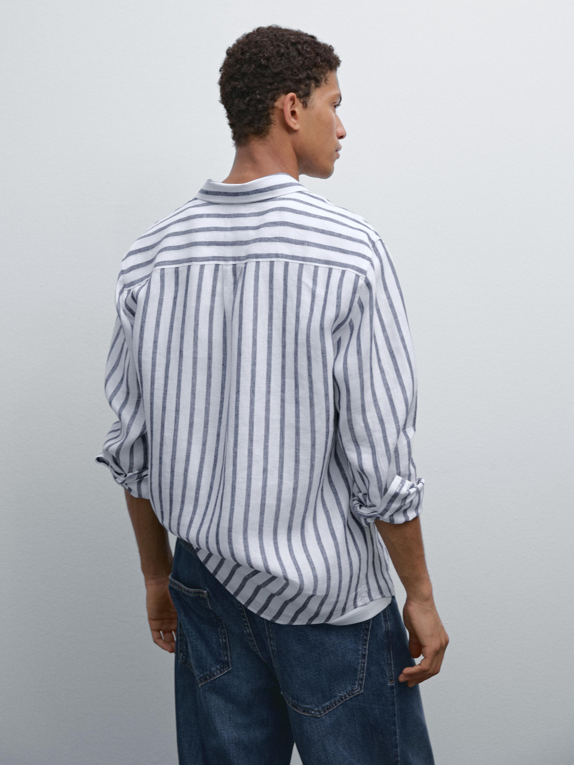 Regular fit striped linen shirt